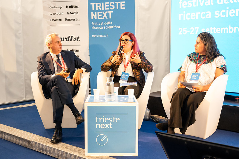 From left: Lamberto Maria Moruzzi, vice director general for growth and export promotion, director for scientific, space and sports diplomacy, directorate-general for Economic Cooperation, Italian Ministry of Foreign Affairs and International Cooperation; Samiya Abi Jaoude, neurosurgeon at the Adolphe de Rothschild Foundation Hospital, Paris; and Kleinsy Bonilla, researcher and consultant in development economics and science diplomacy, visiting scholar at the Economic Development Observatory, University of the Valley of Guatemala, Guatemala. (Photo: H. Gergolet/TWAS)