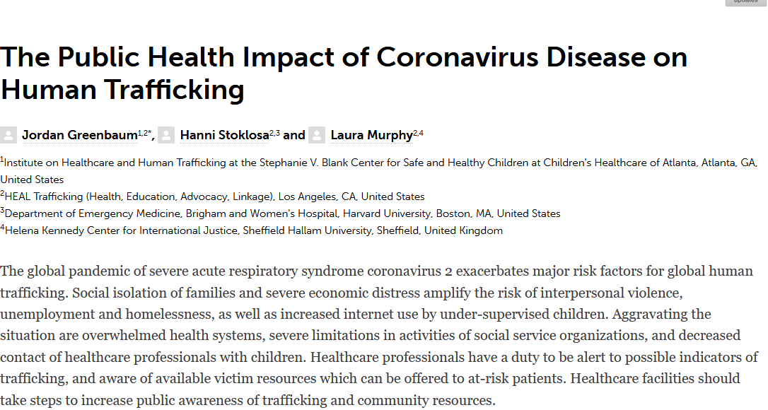 The Public Health Impact of Coronavirus Disease on Human Trafficking