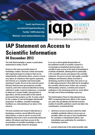 IAP Statement on Access to Scientific Information Cover