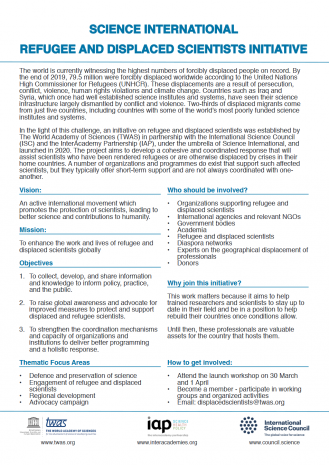 Science International Refugee and Displaced Scientist Initiative flyer