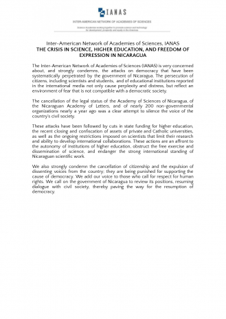 IANAS statement on Nicaragua
