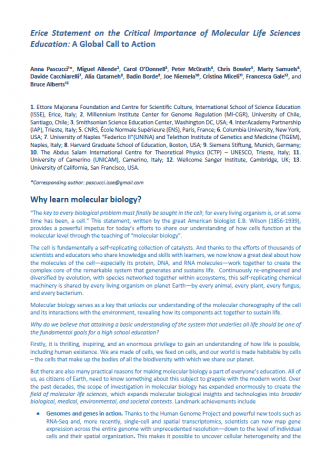 Erice Statement on the Critical Importance of Molecular Life Sciences Education: A Global Call to Action