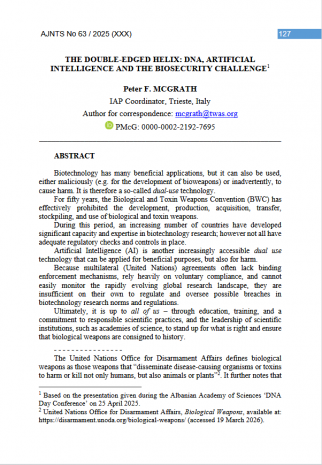 THE DOUBLE-EDGED HELIX: DNA, ARTIFICIAL INTELLIGENCE AND THE BIOSECURITY CHALLENGE