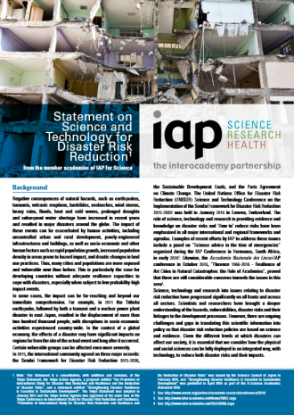 Statement on Science and Technology for Disaster Risk Reduction