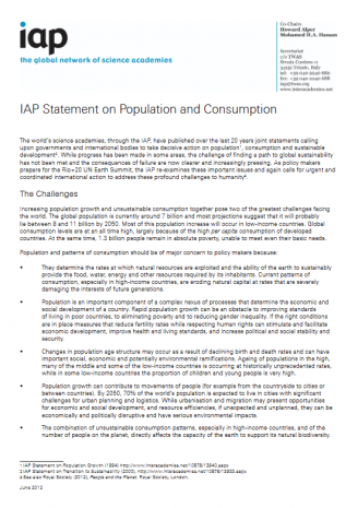 IAP Statement on Population and Consumption
