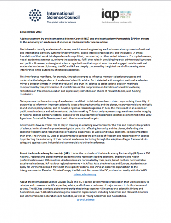 ISC-IAP joint statement on the independence of academies