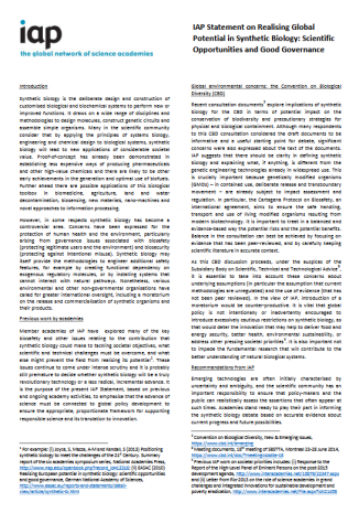 IAP Statement on Realising Global Potential in Synthetic Biology: Scientific Opportunities and Good Governance