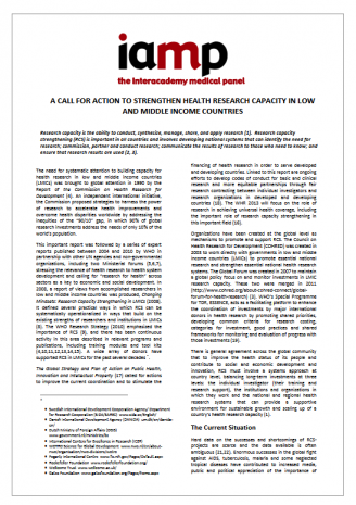 IAP for Health statement: Call for Action to Strengthen Health Research Capacity in Low and Middle Income Countries