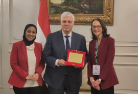 Gina El-Feky, Acting President of the Academy of Scientific Research and Technology; Mohamed Ayman Ashour, Minister of Higher Education and Scientific Research; Peggy Hamburg, IAP Co-President and Co-Chair