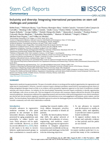 Inclusivity and diversity: Integrating international perspectives on stem cell challenges and potential