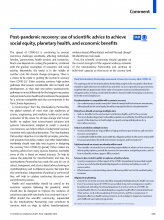 Post-pandemic recovery: use of scientific advice to achieve social equity, planetary health, and economic benefits